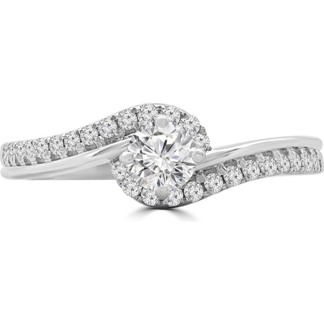 Majesty Diamonds MD240251-7.5 0.5 CTW Round Diamond Bypass Solitaire with Accents Engagement Ring in 14K White Gold - Size 7.5
