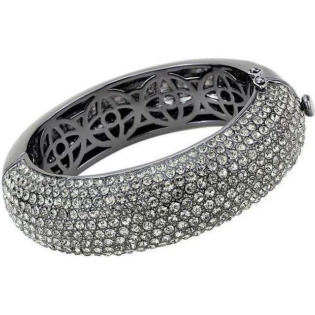 Alamode LO4304-6.75 Women TIN Cobalt Black Brass Bangle with Top Grade Crystal in Black Diamond - 6.75 in.