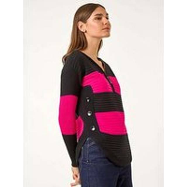 Cerise Cotton Blend Stripe Zip Knit Jumper - Candy Pink - Size 16 - Roman
