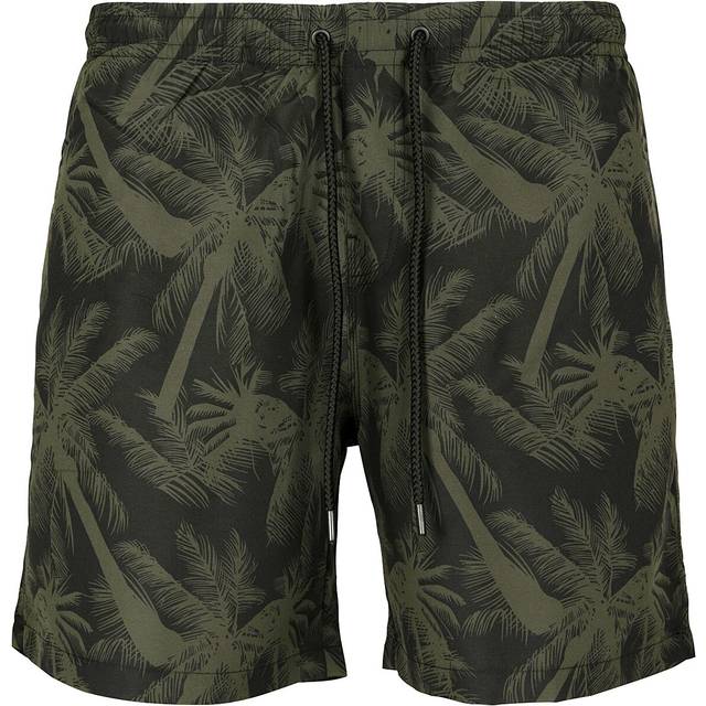 Urban Classics Pattern Swim Shorts Palm Swim Shorts black olive - XXL