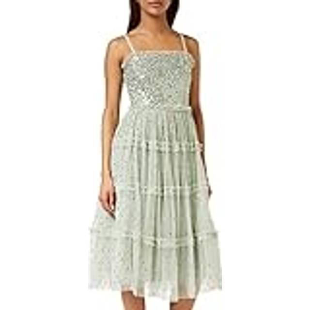 Maya Deluxe Embellished Tulle Cami Midi Dress, Green Lily