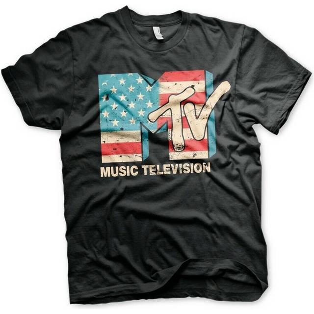 MTV Distressed USA-Flag T-Shirt (S Black)