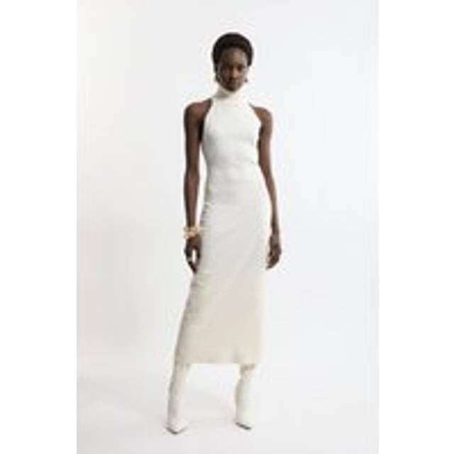 Sleeveless Viscose Blend Roll Neck Knit Maxi Dress - Ivory