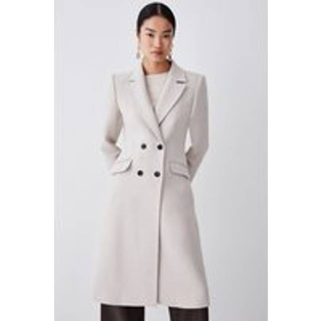 Tall Premium Italian Manteco Wool Fitted Tailored Midi Coat - Oatmeal