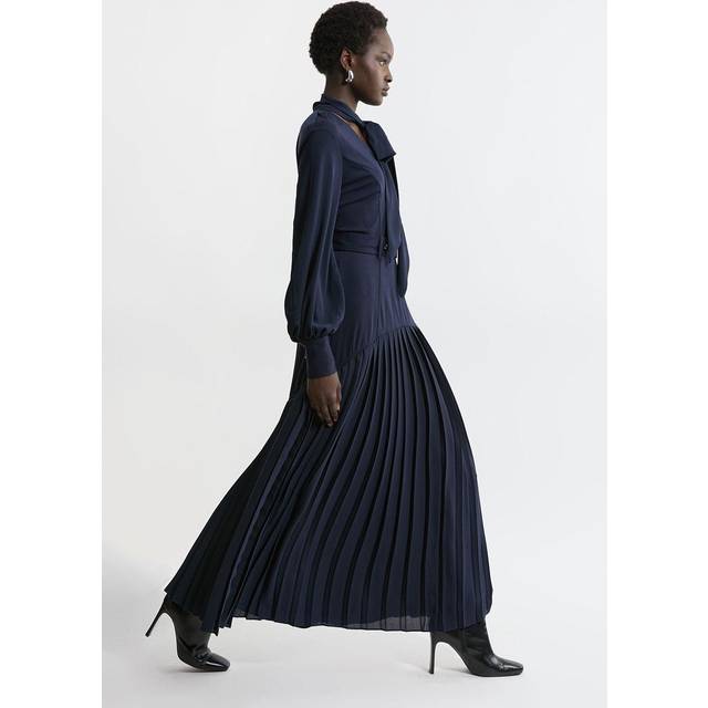 Jersey Ponte Georgette Mix Midi Dress - Navy