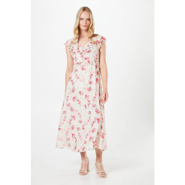 Oasis Womens Floral Dobby Ruffle Midaxi Dress - Ivory - Size 10 UK