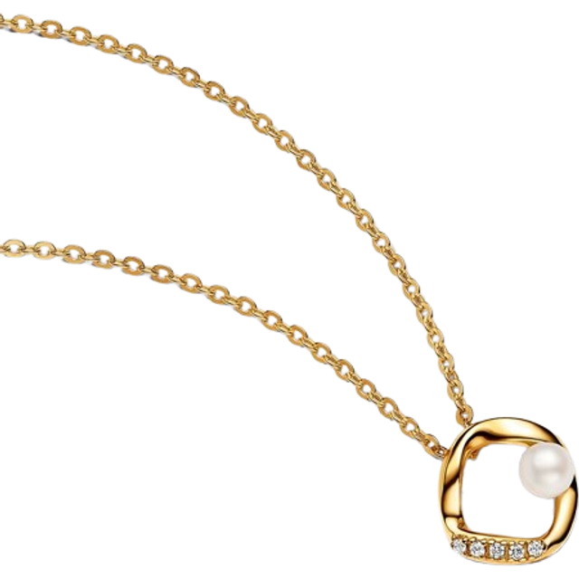 Pandora Necklaces Organic Shape Circle Necklace in Pavé and Freshwater Cultured Pearl 363303C01