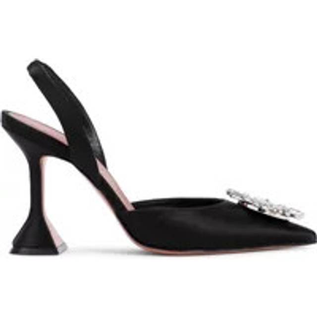 Amina Muaddi Black Begum Sling Heels - BLACK + WHITE - IT 38.5
