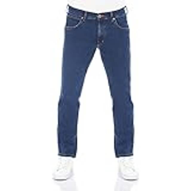 Wrangler Greensboro Herrjeans med normal passform, stretchiga jeansbyxor av denim/bomull, blå och svarta, storlek W30–W44, 38W / 30L