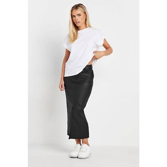 Pixiegirl Black Coated Split Midi Skirt 6 Pixiegirl | Petite Women's Midi Skirts