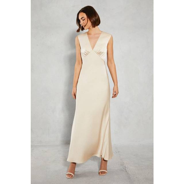 Oasis Womens Satin Open Back Detail Maxi Bridesmaids Dress - Champagne - Size 8 UK