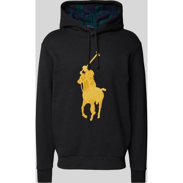 Polo Ralph Lauren – Svart hoodie i fleece med stor, guldfärgad polospelare-Svart/a