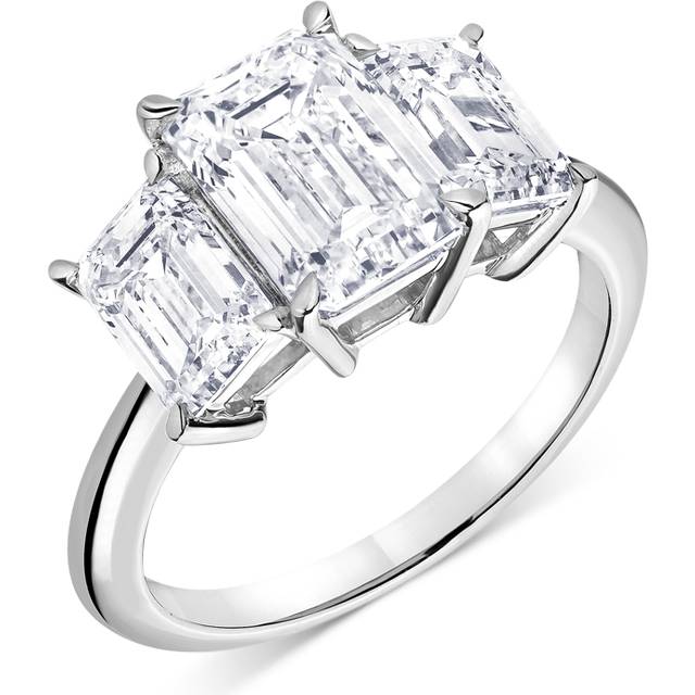 Bloomingdale's Fine Collection Certified Lab Grown Diamond Emerald Cut Three Stone Engagement Ring in 18K White Gold, 4.40 ct. t. w.