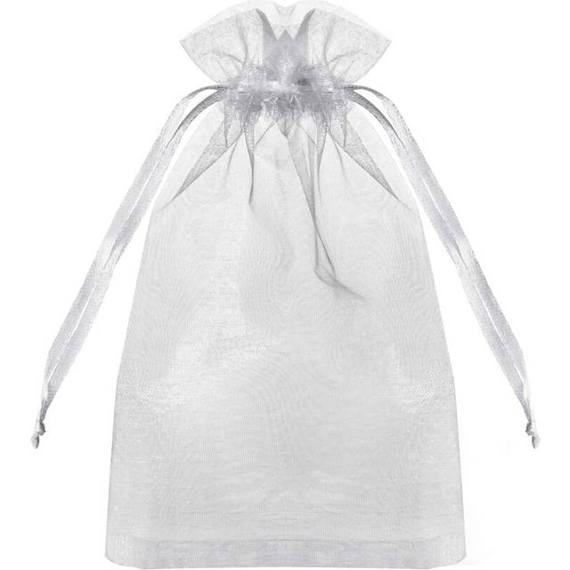 100Pcs Premium Sheer Organza Bags, White Wedding Favor Bags With Drawstring,10*15cm