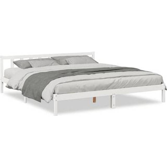 Sängram utan madrass extra lång vit 180x220 cm massiv furu