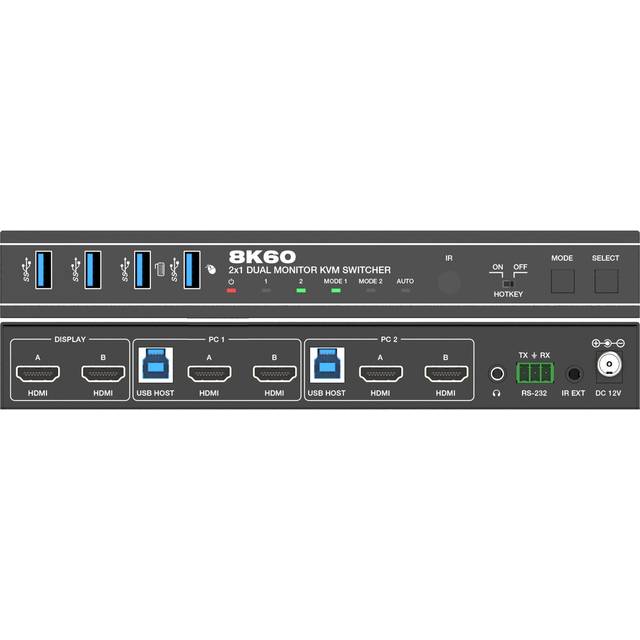 NÖRDIC KVM Switch 2 till 2 HDMI 8K60Hz 4K 120/144Hz 4xUSB3.1-stöd för UltraWide-skärm