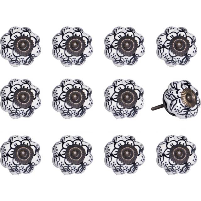 "1.5"""" X 1.5"""" X 1.5"""" White Black And Gold  Knobs 12 Pack"
