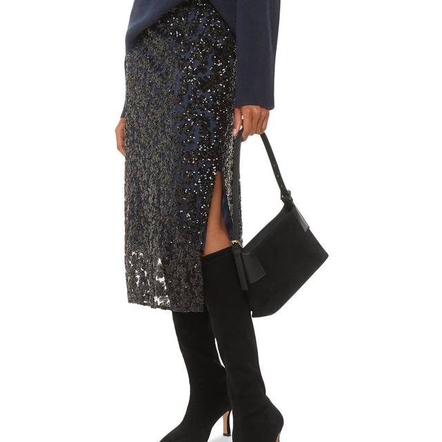 Whistles Petite Floral Sequin Midi Skirt, Black/Multi