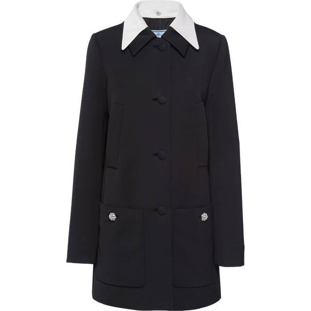 Prada Wool Sateen Single-Breasted Coat - Black - 40