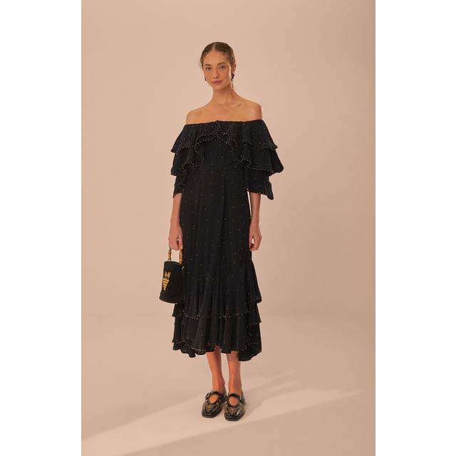 Black Off-Shoulder Maxi Dress, BLACK / XL