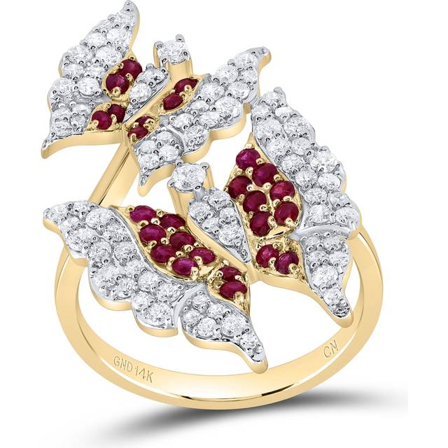 GND 181961 0.75 CTW Diamond CN 0.5 CT Red-Ruby Natural Gem Butterfly Ring