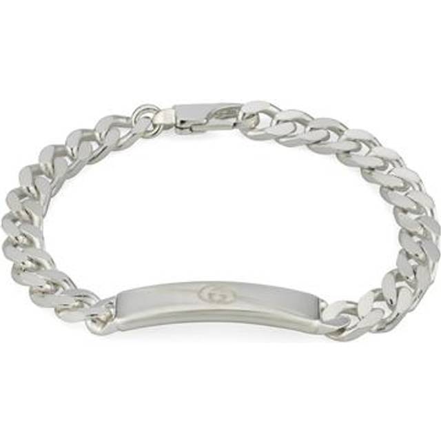 Gucci Womens Silver Tag Diagonal Interlocking-g Sterling-silver Bracelet Xl - SILVER