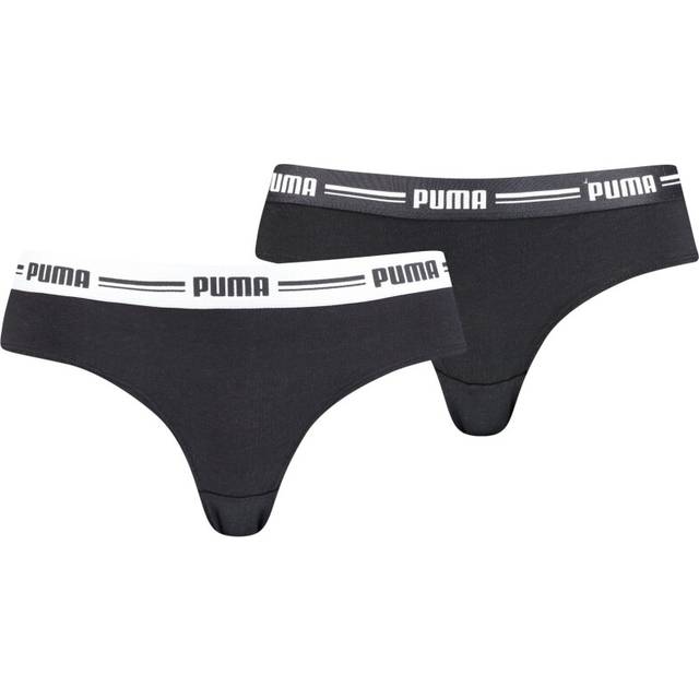 Puma Women's 2-Pack Striped Logo Mid-Rise Brazilian Briefs, Black - Black/Black - Size: None/10
