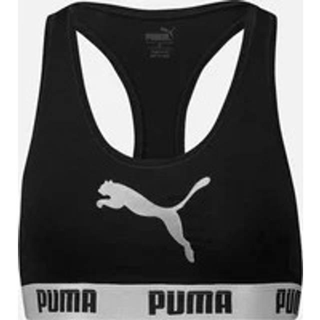 Puma Women's Cotton Modal Stretch Cat Logo Racerback Bra, Black / Silver - Size: XS