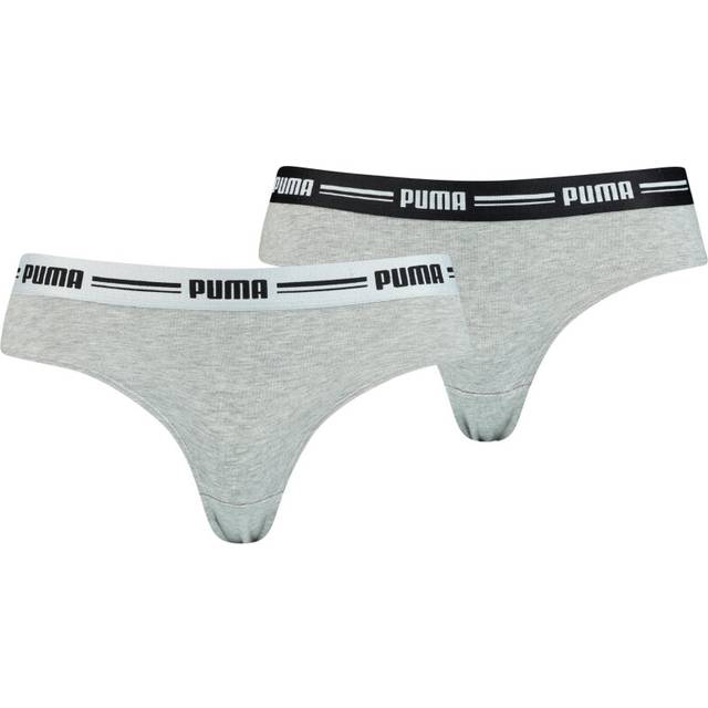 Puma Women's 2-Pack Striped Logo Mid-Rise Brazilian Briefs, Grey Melange - Size: None/10