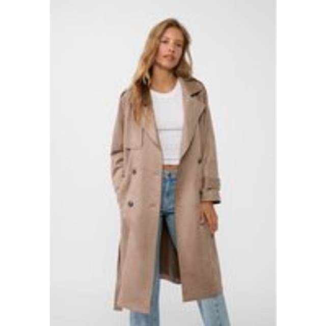 Stradivarius Long faux suede trench coat Caramel XL
