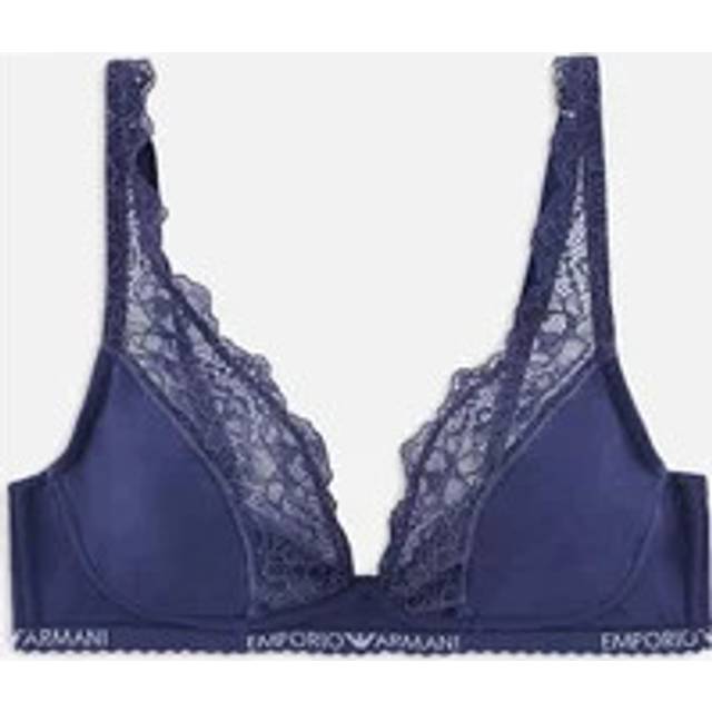 Emporio Armani Women's Floral Lace Stretch Cotton Bralette, Indigo Blue - Navy - Size: 14