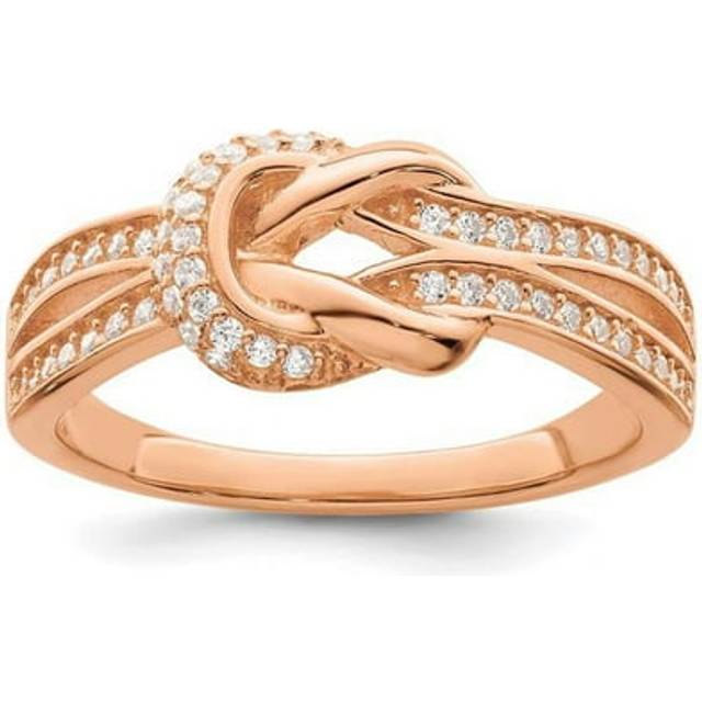 Finest Gold Sterling Silver Polished Rose-Tone CZ Knot Ring - Size 8