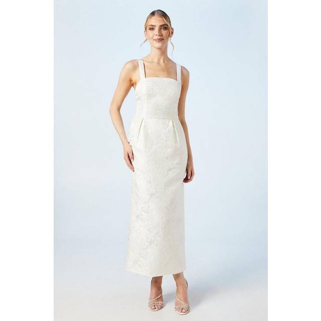 Oasis Womens Cross Back Column Jacquard Wedding Dress With Bow Detail - White - Size 8 UK