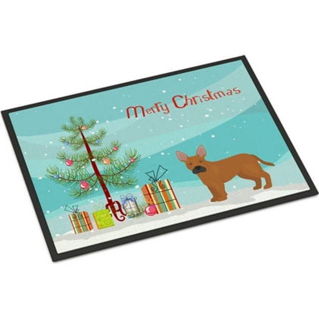 """""Caroline's Treasures Tan French Bulldog Pit Bull Mix Christmas Tree Indoor or Outdoor Mat 18x27 doormats  Multicolor"""""