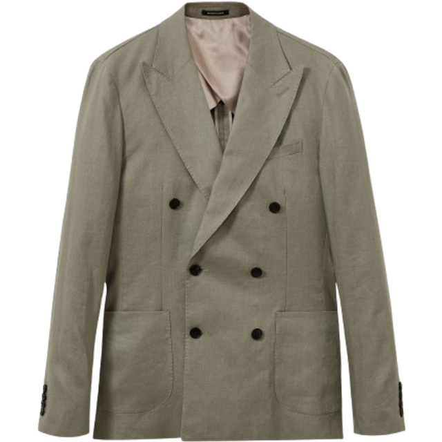 Reiss Mens Light Sage Gree Halgas Peak-lapel Double-breasted Linen Blazer 44 - LIGHT SAGE GREE