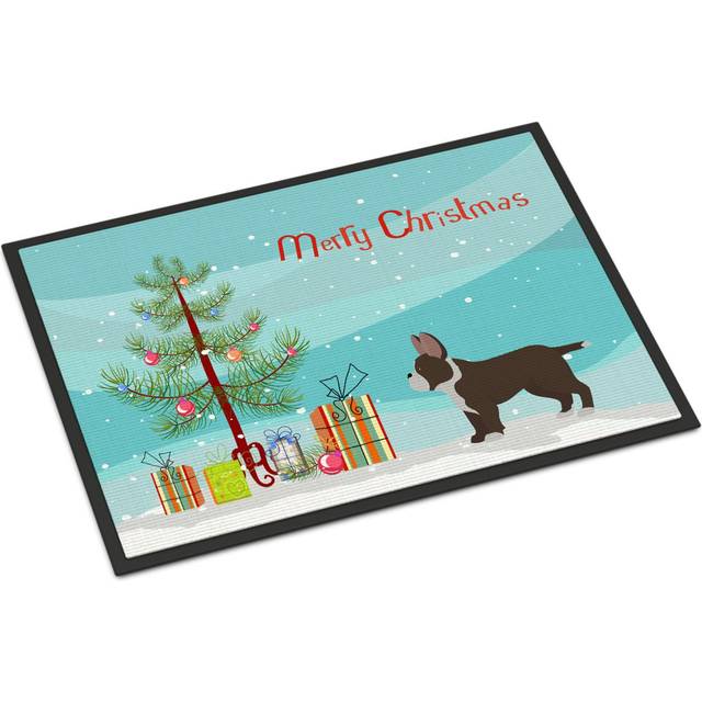 """""Caroline's Treasures Black French Bulldog Pit Bull Mix Christmas Tree Indoor or Outdoor Mat 24x36 doormats  Multicolor"""""
