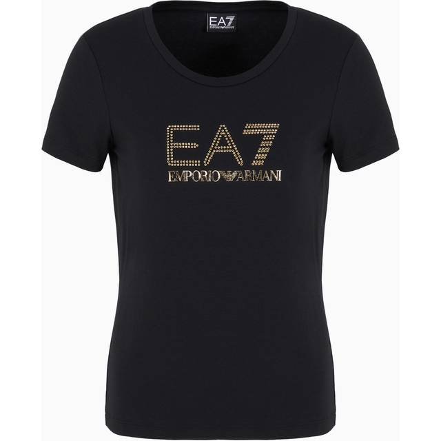 EA7 for woman. 8NTT67_TJDQZ T-shirt with black Evolution maxilogotype (L), Casual, Cotton, Short sleeve