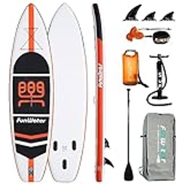 FunWater Uppblåsbar Stand Up Paddle Board Surfbräda Sup Komplett Paddelbräda Tillbehör Justerbar Paddel, Pump, Isup-Reseryggsäck, Säkerhetsleash, Vattentätt Mobilfodral