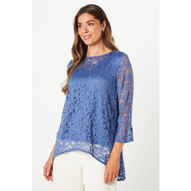 Womens Occasion Lace High Low Hem Blouse - Slate Grey - 8