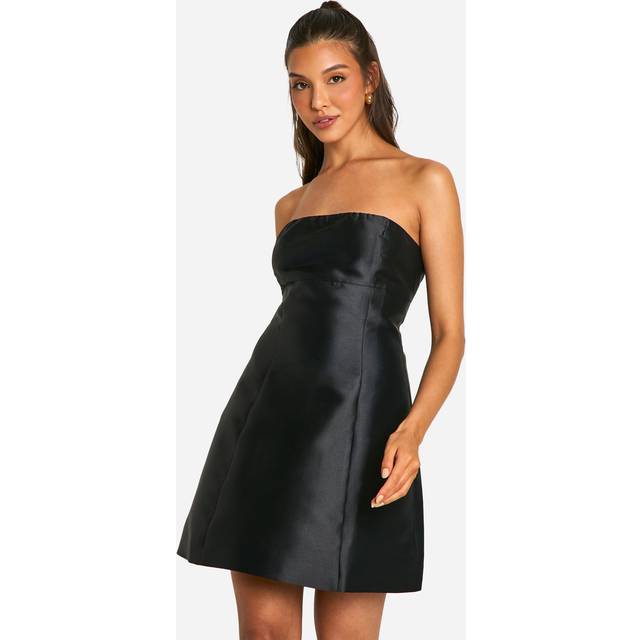 Womens Bandeau Satin A-Line Mini Dress - Black - 8, Black