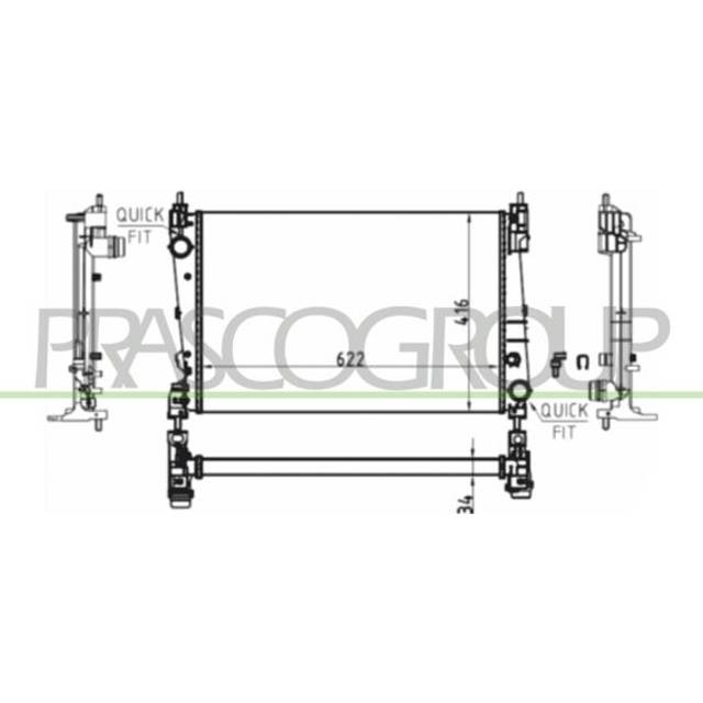 PRASCO Kylare, motorkylning OP035R004 Aluminium 622 416 34 med snabbkopplingar Kylflänsar mekaniskt fogade OPEL: Corsa D Hatchback