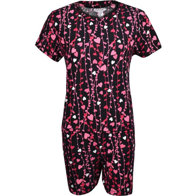 (Black, S) Ladies Pyjamas Set Nightwear Short Sleeve Top