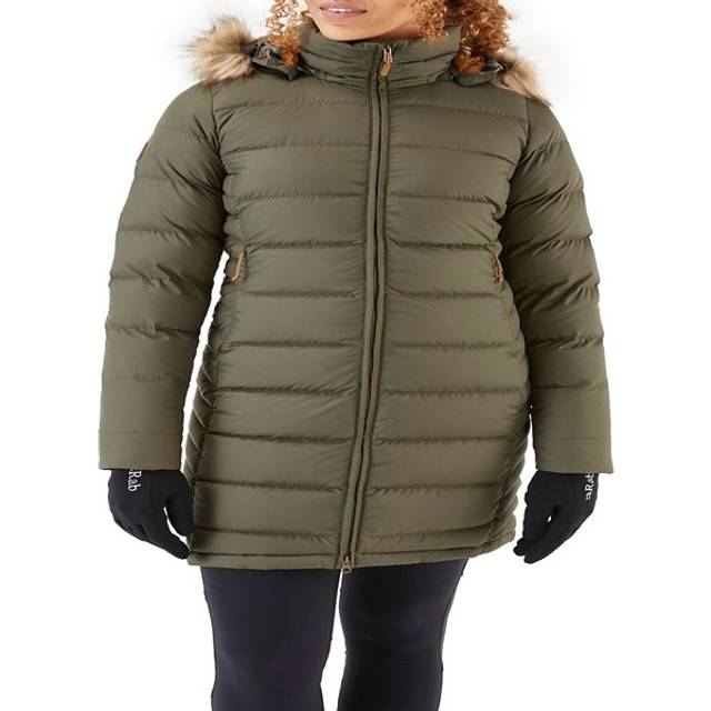 Women's Rab Deep Cover Parka - Green - Size 14 - Duck Down - Detachable Hood/Faux-Fur Trim - Insulation
