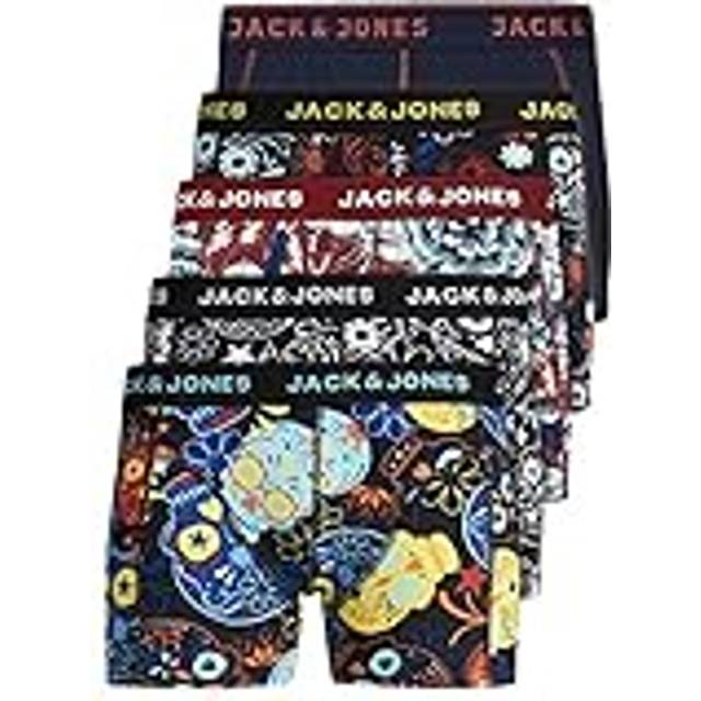JACK & JONES Herrkalsonger, 5-pack, herrboxershorts, vit, svart, blå, grå, trunks 12204864, 5-pack tryck 3, L