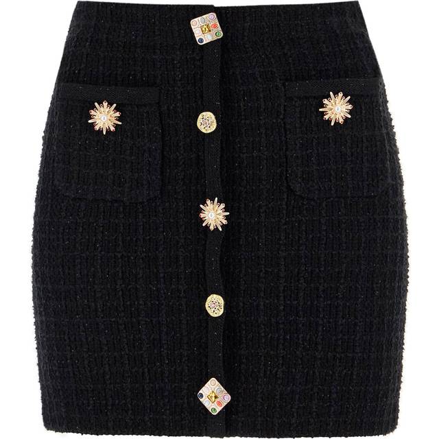 knitted mini skirt with jewel buttons - S Black (S)
