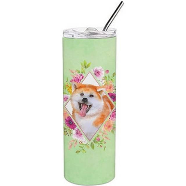 Caroline's Treasures Akita Green Flowers Double Walled Stainless Steel 20 oz Skinny travel-insulated-tumblers  Multicolor