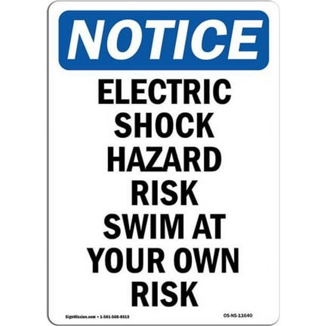 SignMission OS-NS-P-1014-V-11640 OSHA Notice Sign - Electric Shock Hazard Risk Swim