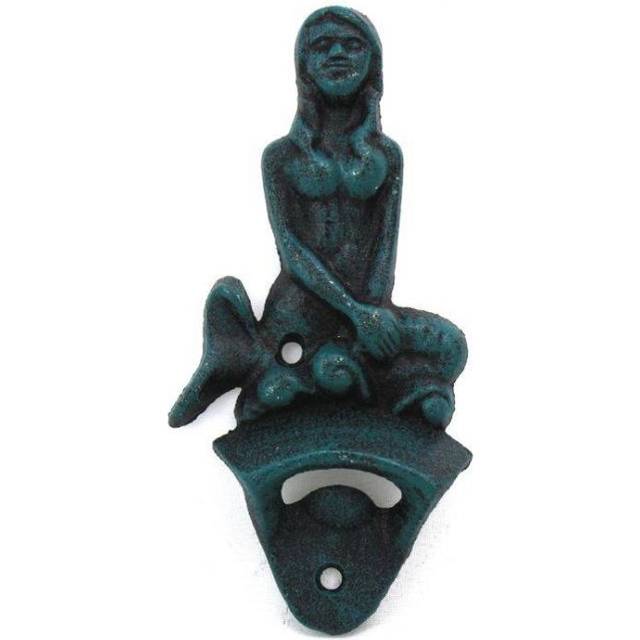 "Hampton Nautical Seaworn Blule Wall Mounted Mermaid Bottle Opener 6""""""""-Vintage Cast Iron Decor-Sea Life"