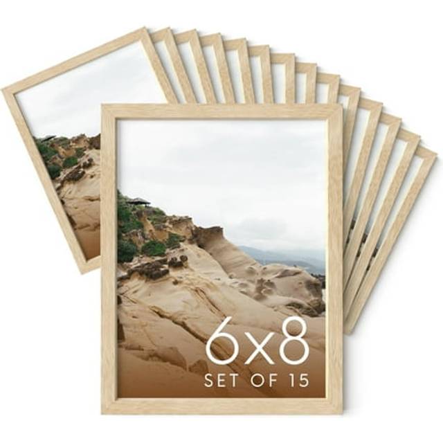 HAUS AND HUES 6x8 Natural Oak Wooden Picture Frame - Set of 15 6x8 Poster Frame - Premium Oak  Vertical Hang  Shatterproof Plexiglass - Ideal for Home