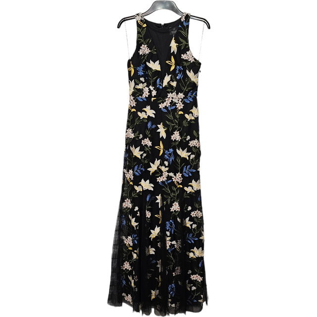 Adrianna papell gown dress black 8 uk floral embroidered sheath maxi gown